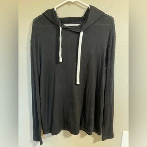 Zyia Black Boyfriend Hooded Pullover Sweater with Contrast Drawcord